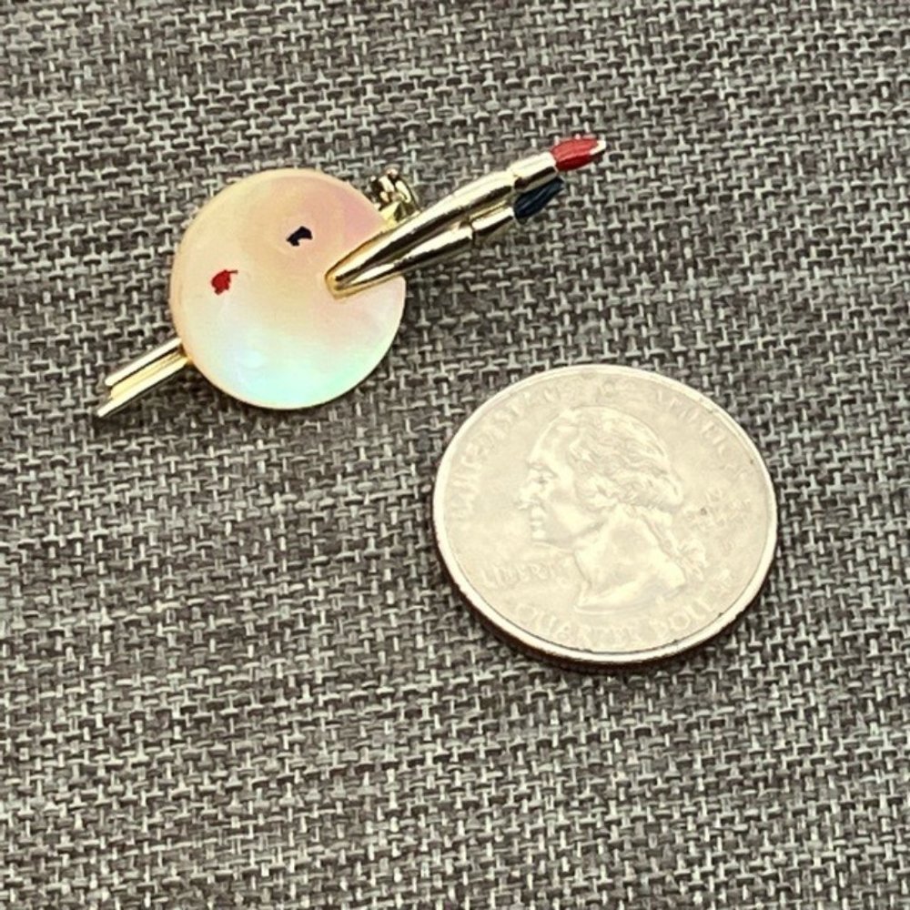 Artist Palette Pin Brooch As Is Mother Of Pearl Gold Brushes Paint Painter Art
